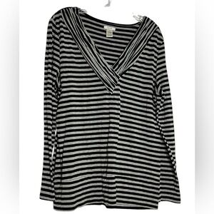 Cache Black and White Striped Cowl Neck 3/4 Sleeve Sailor Collar Top Preloved